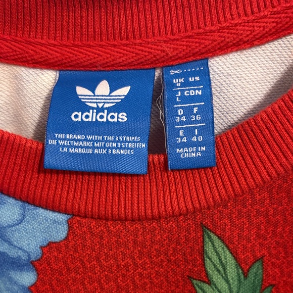 Adidas Red Sweatshirt with Blue Floral Design baggy in like new condition 8 - Picture 2 of 8